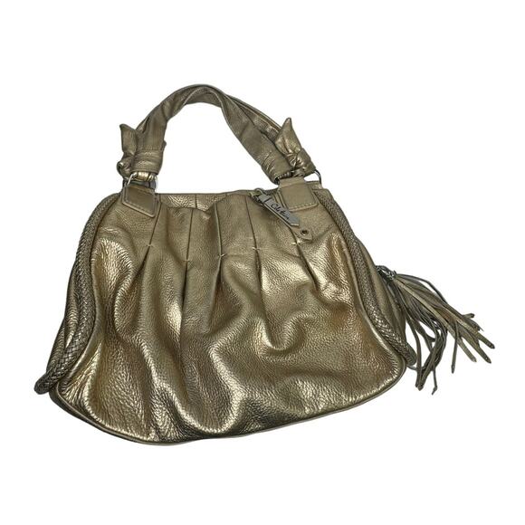 Cole Haan Handbags - Cole Hann Gold Leather Handbag Purse Zipper Pockets Tassel Organize Wide Strap